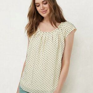 LC Lauren Conrad Short Sleeve Blouse with Tie Back Pleated Scoop Neckline
